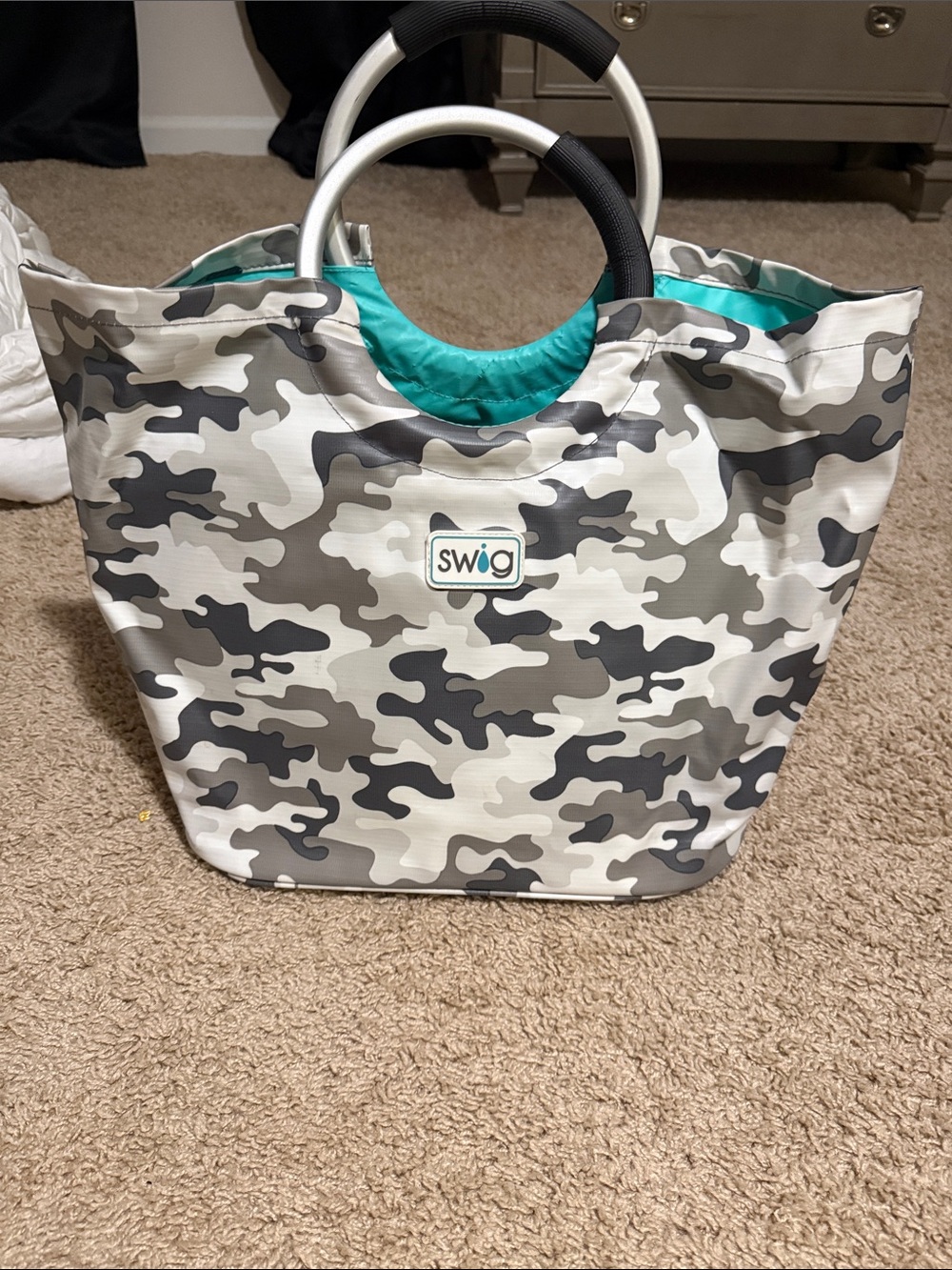 Swig Camo Tote in Gray with Teal Interior